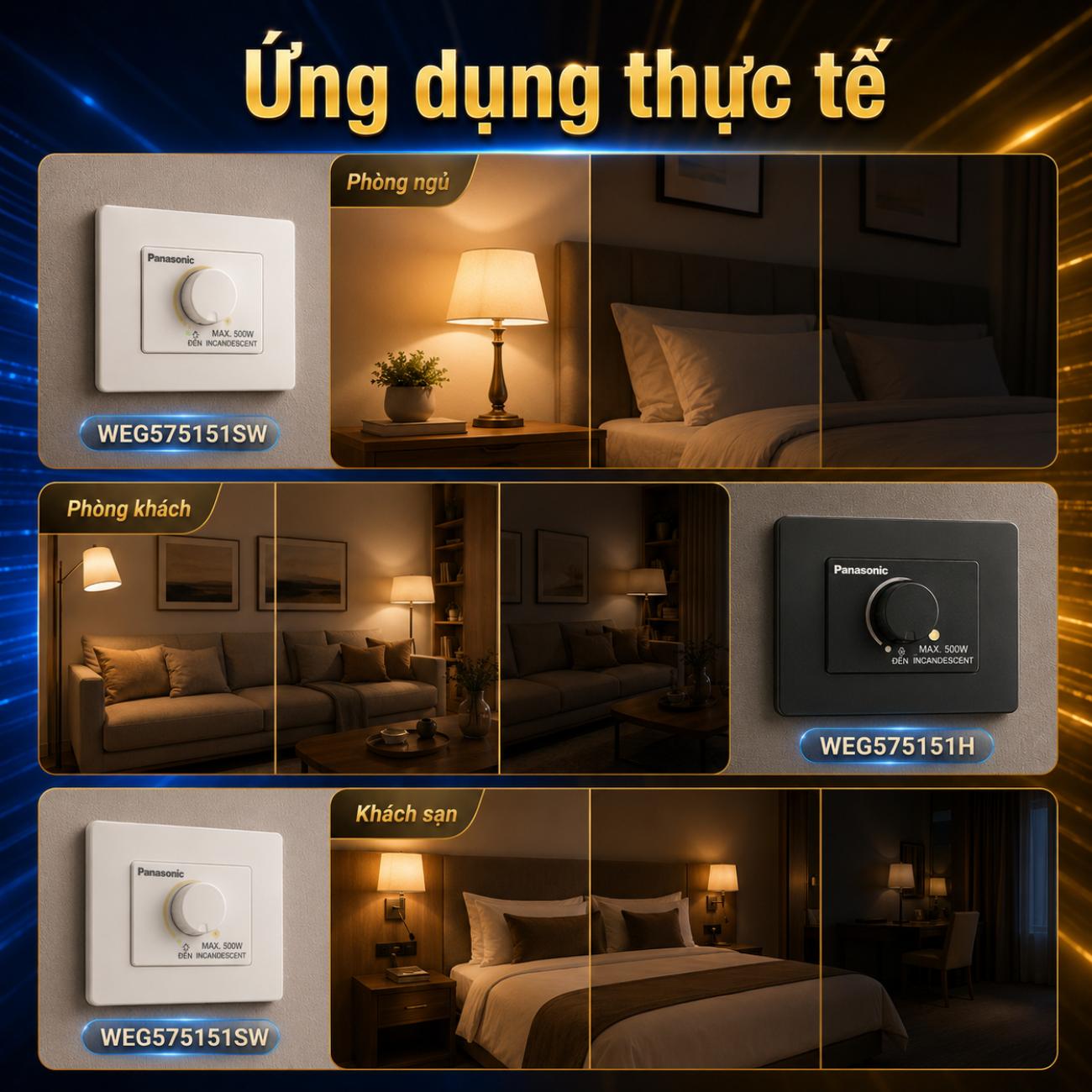 Bộ điều chỉnh độ sáng đèn Panasonic 220VAC-500W, loại có chức năng bật tắt